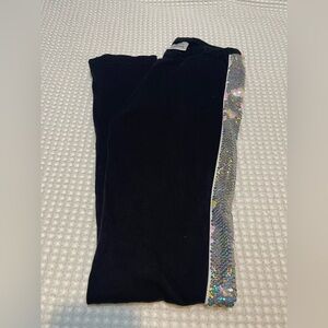 Black Kids Leggings with Silver Sequin Trim